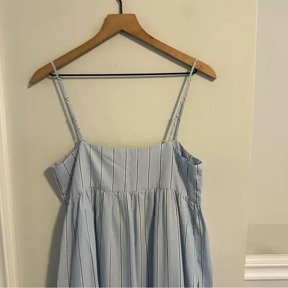 Frame Blue Striped Cotton Hemp Asymmetric Maxi Dress Small - Picture 7 of 13